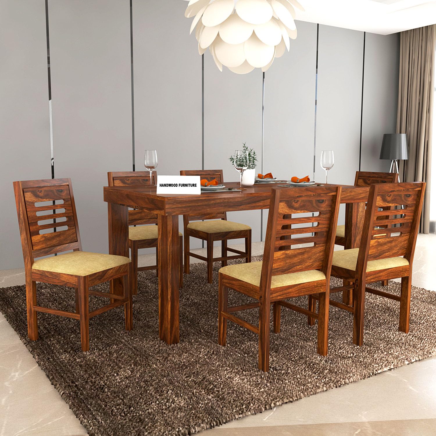 Sheesham Wood Dining Table(57x35) with 6 Chairs | 6 Seater Dining Set | Wooden Dining Table with Chair - Dining Room Furniture
