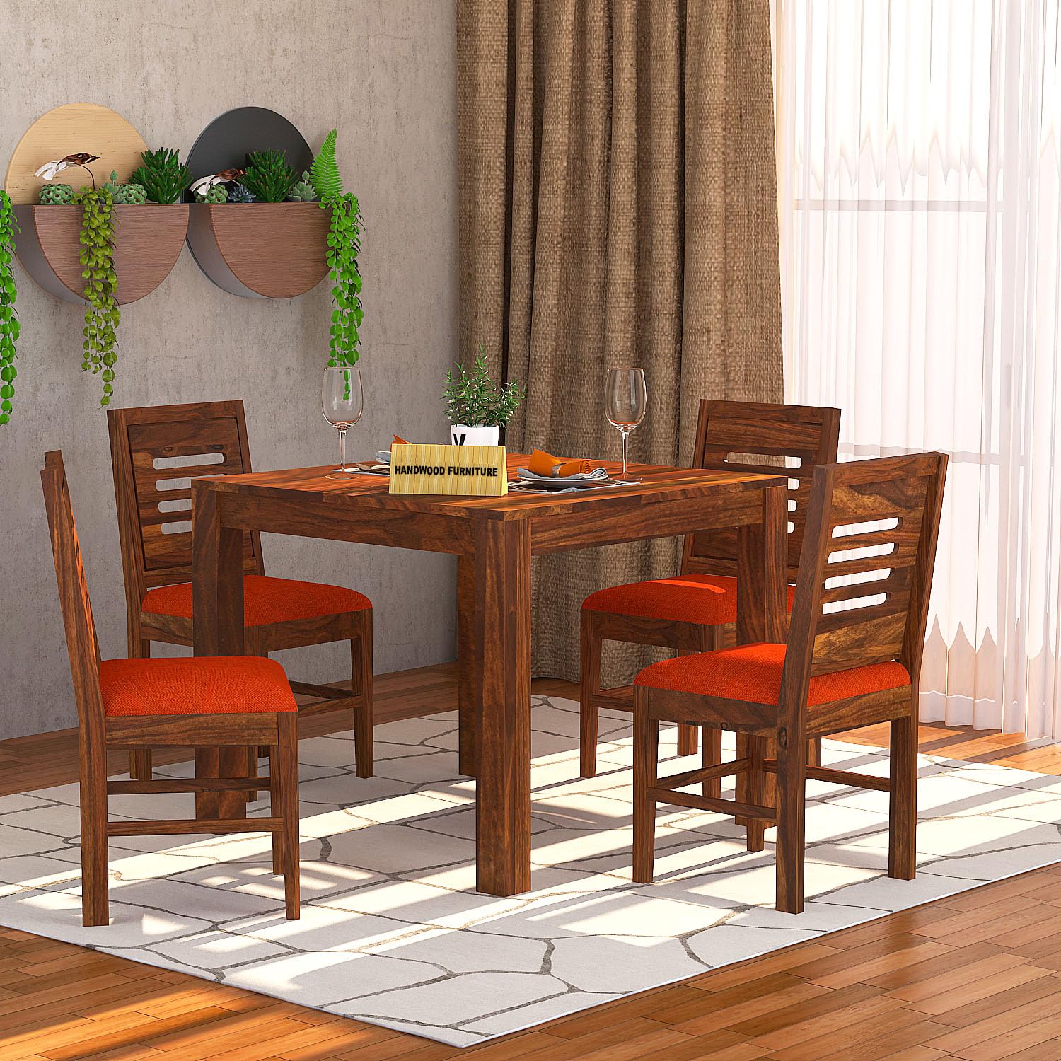 Premium Sheesham Wood Dining Table (34x34) with 4 Chairs |4 Seater Dining Set | Wooden Dining Table with Chair | Dining Room Furniture