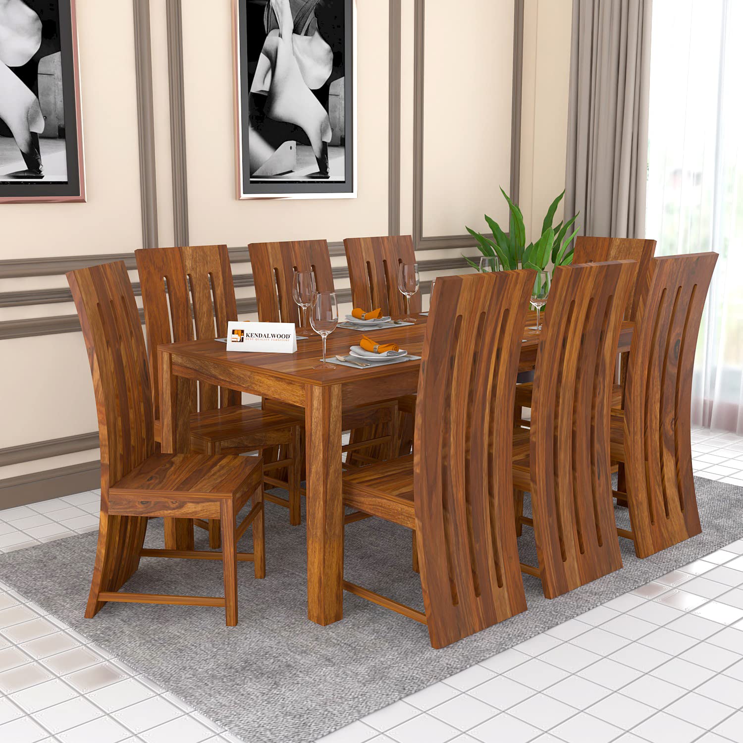 Solid (Sheesham) Wood Dining Table with 8 Chairs | 8 Seater Dining Set