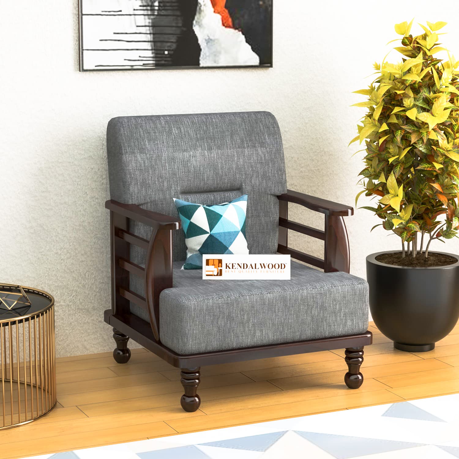 Sheesham Wood 1 Seater Wooden Sofa Set for Living Room Furniture | Sofa for Home & Office | Wooden Sofa Set | 1 Seater Sofa