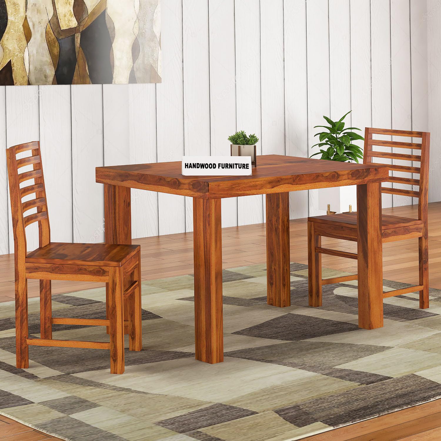 Premium Sheesham Wood Dining Table(45x30) with 2 Chairs | 2 Seater Dining Set | Wooden Dining Table with Chair |Dining Room Furniture
