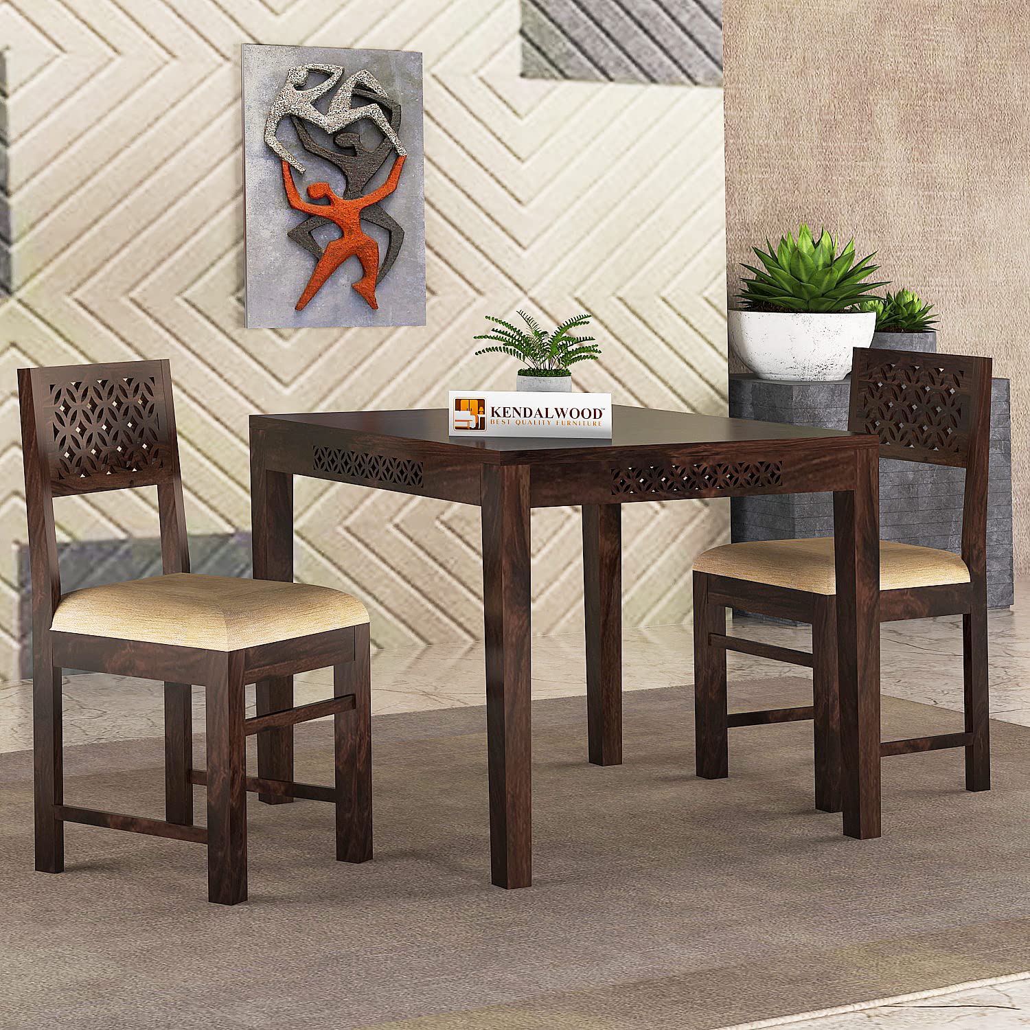 Sheesham Wood Dining Table Square (34x34 inch) with 2 Chair | 2 Seater Dining Set