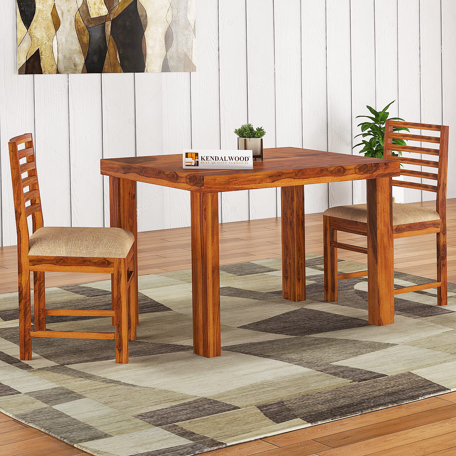 Sheesham Wood Dining Table (45x30 Inch) with 2 Chairs | Wooden Dining Table with Chair - Dining Room Furniture