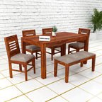 Sheesham Wood Dining Table(57x35) with 4 Chairs & 1 Bench | 6 Seater Dining Set | Best Furniture for Home | Dining Room Furniture