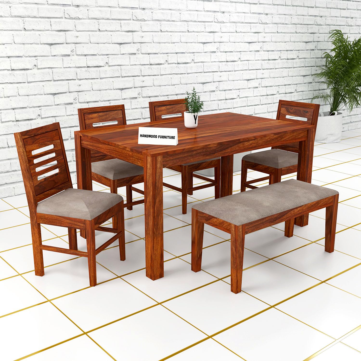 Sheesham Wood Dining Table(57x35) with 4 Chairs & 1 Bench | 6 Seater Dining Set | Best Furniture for Home | Dining Room Furniture