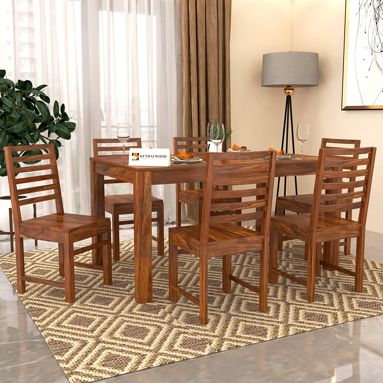 Sheesham Wood Dining Table(57x35 Inch) with 6 Chairs | 6 Seater Dining Set | Wooden Dining Table with Chair - Dining Room Furniture