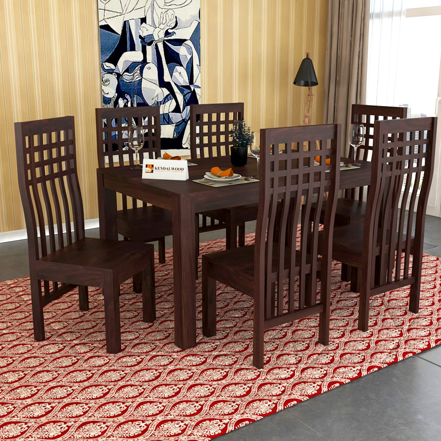 Sheesham Wood Dining Table(57x35) with 6 Chairs | 6 Seater Dining Set | Wooden Dining Table with Chair - Dining Room Furniture