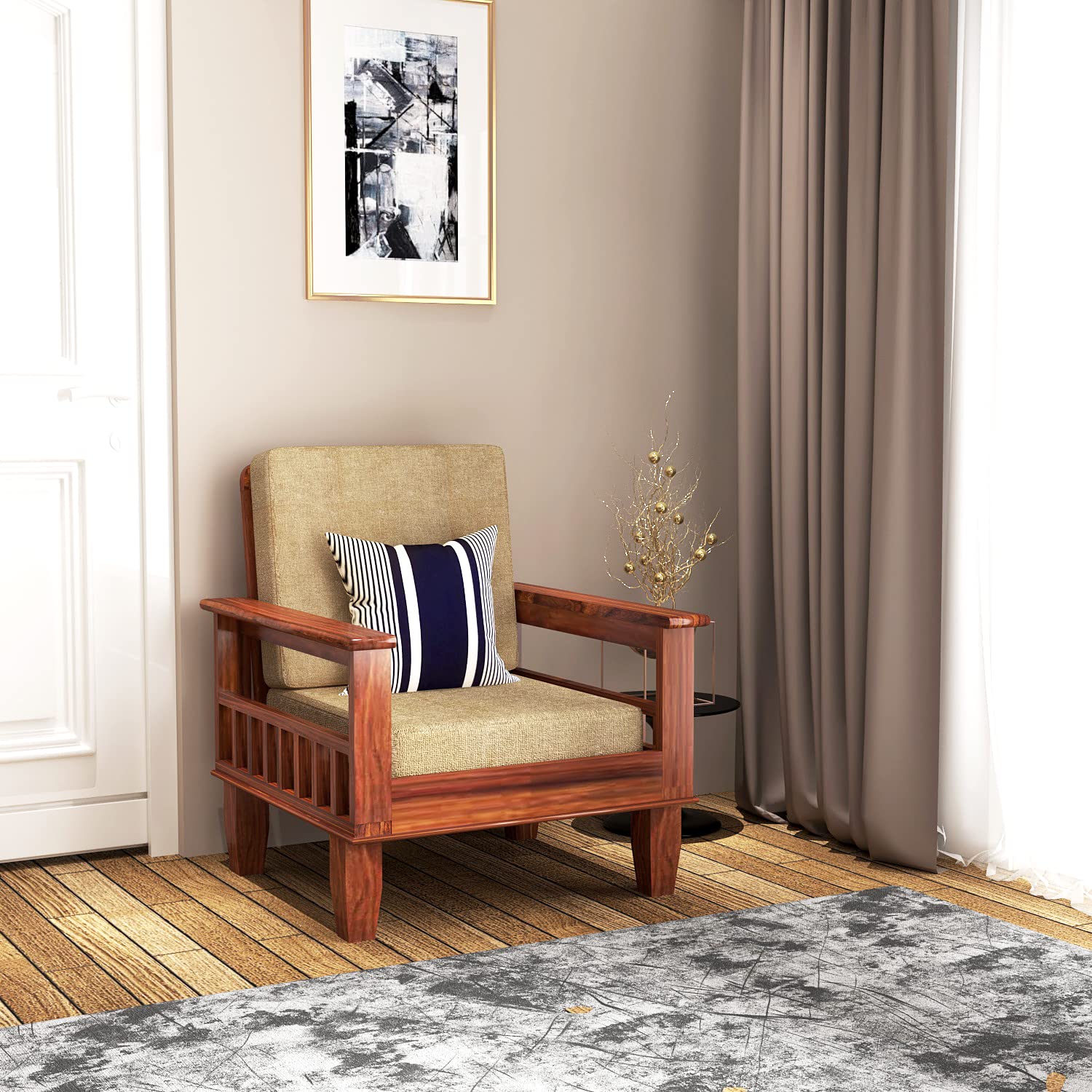 Solid Wood 1 Seater Wooden Sofa Set for Living Room Furniture | Sofa for Home & Office | 1 Seater Sofa
