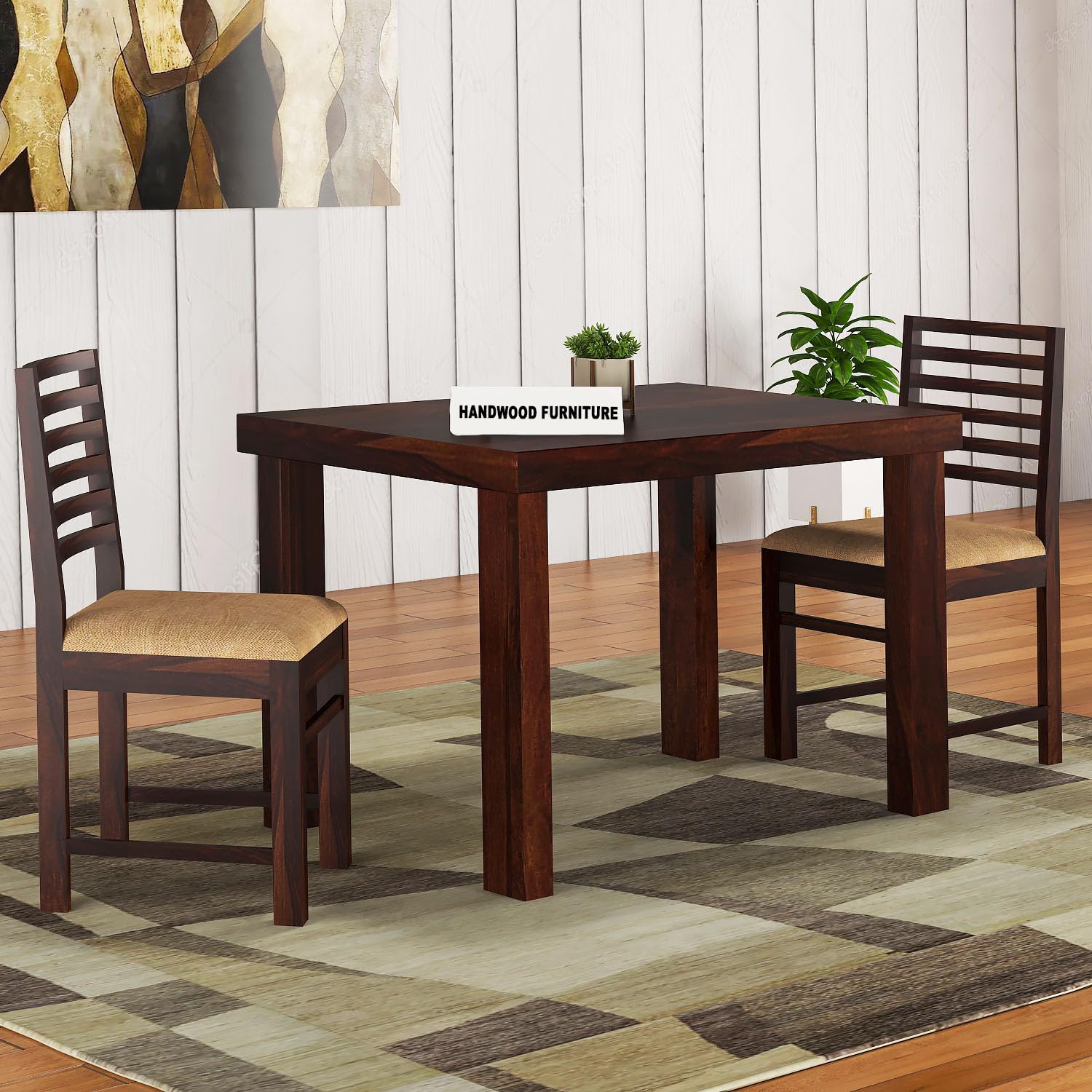 Premium Sheesham Wood Dining Table (45x30) with 2 Chairs | 2 Seater Dining Set | Wooden Dining Table with Chair