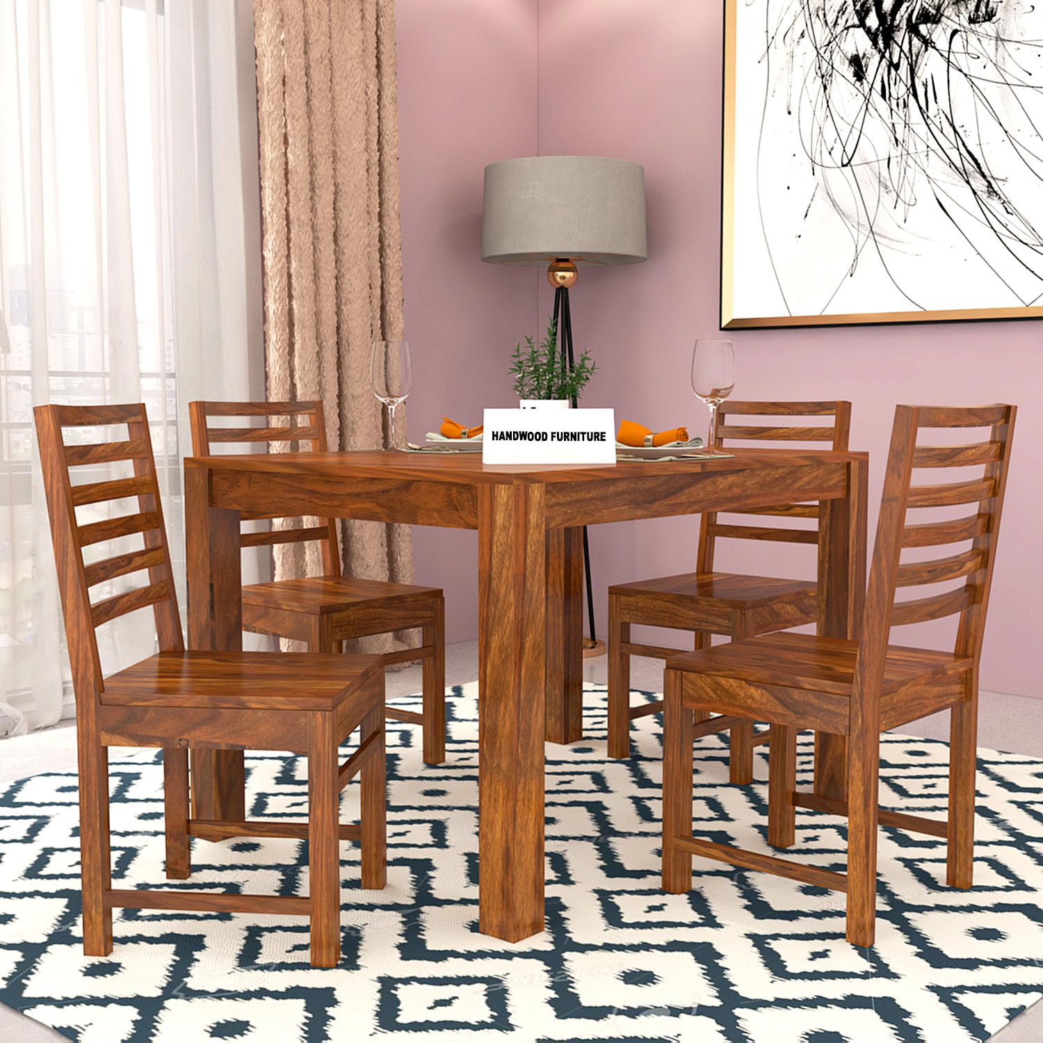 Premium Sheesham Wood Dining Table(45x30) with 4 Chairs | 4 Seater Dining Set | Wooden Dining Table with Chair | Dining Room Furniture