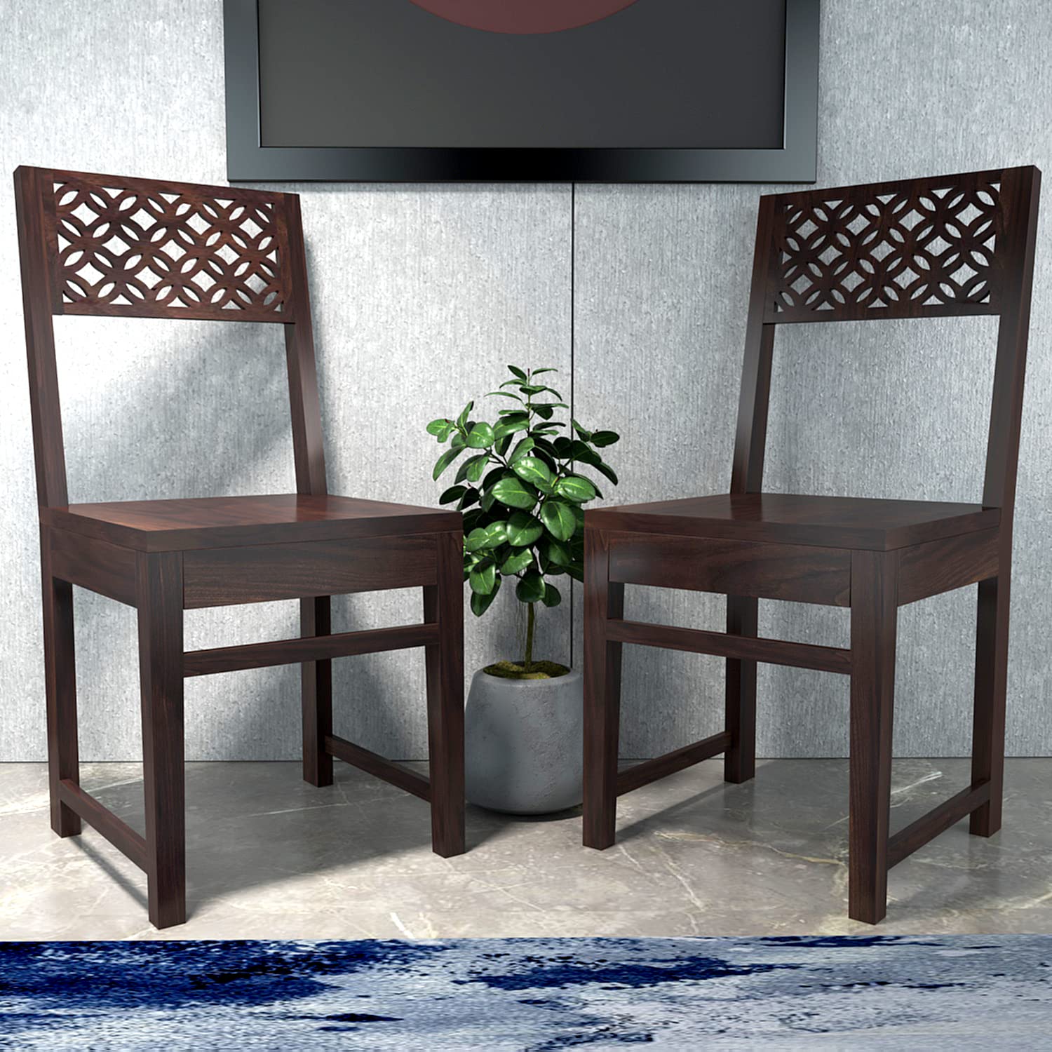 Modern Home Furniture | Solid Wood Dining Chair Set of 2 | Multipurpose Chair for Home & Office | Honey Finish |Pre Assembled (Ready to Use)