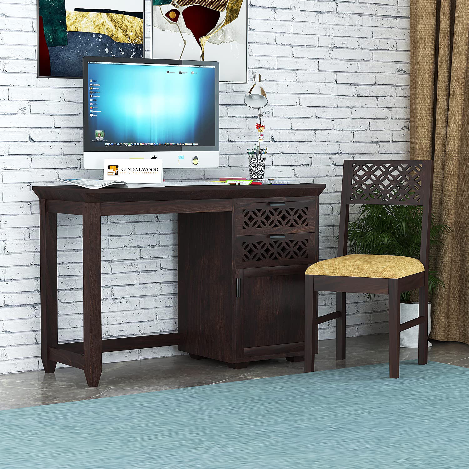 Solid Sheesham Wood Wooden Office Table & Chair Set