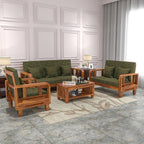 Solid Wood 6 Seater Wooden Sofa Set for Living Room Furniture 6 Seater 3+2+1 Fabric Sofa Set with Center Table