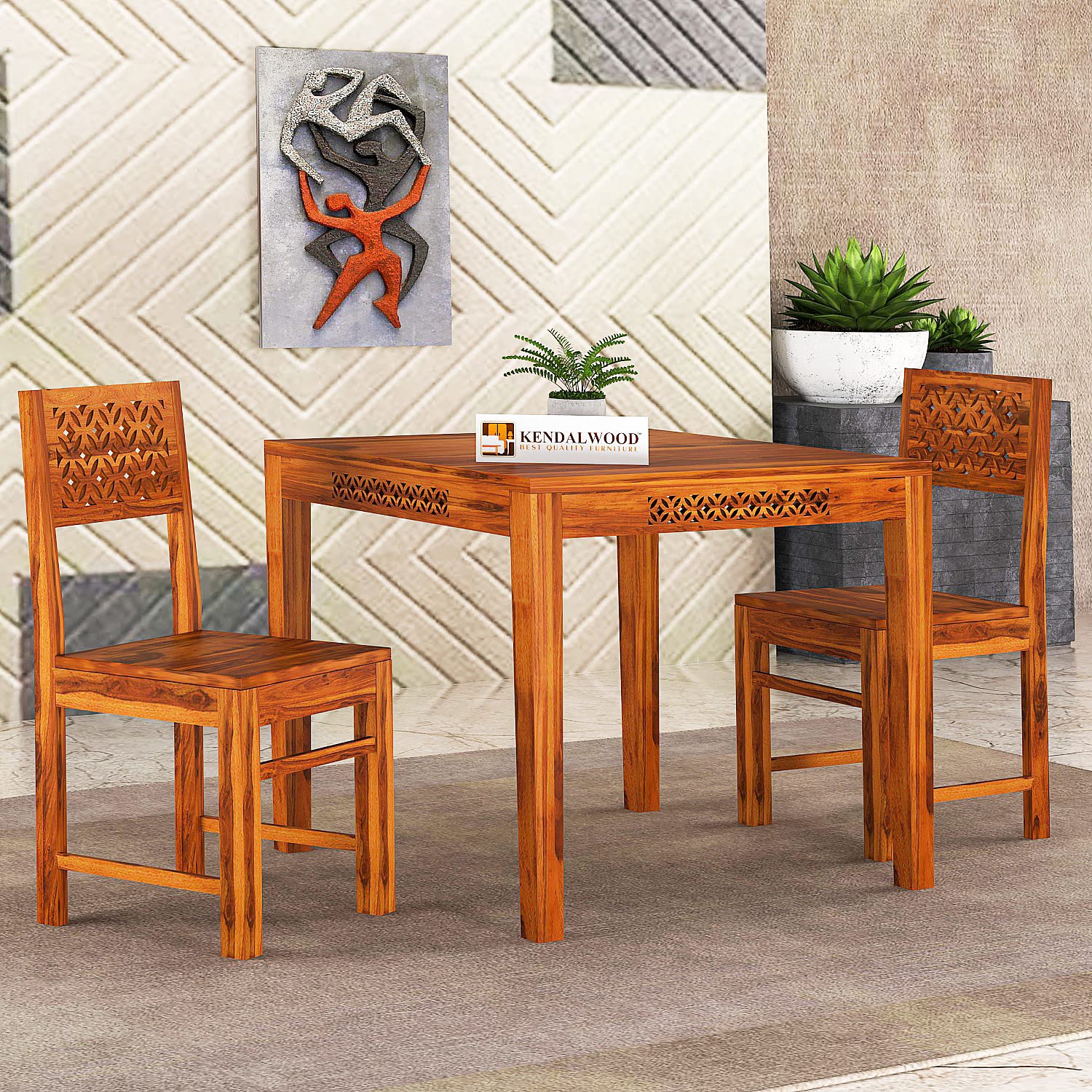 Sheesham Wood Dining Table Square (34x34 inch) with 2 Chair | 2 Seater Dining Set