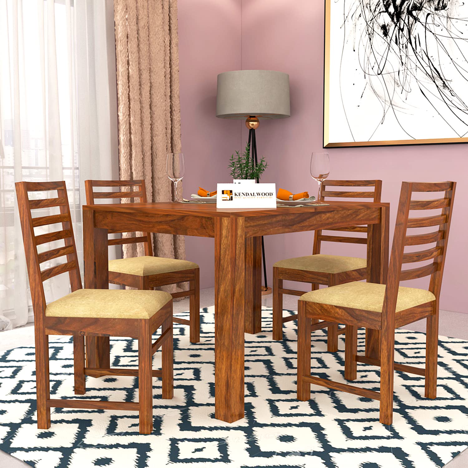 Sheesham Wood Dining Table (45x30 Inch) with 4 Chairs | Wooden Dining Table with Chair - Dining Room Furniture