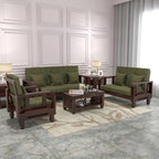 Solid Wood 6 Seater Wooden Sofa Set for Living Room Furniture 6 Seater 3+2+1 Fabric Sofa Set with Center Table