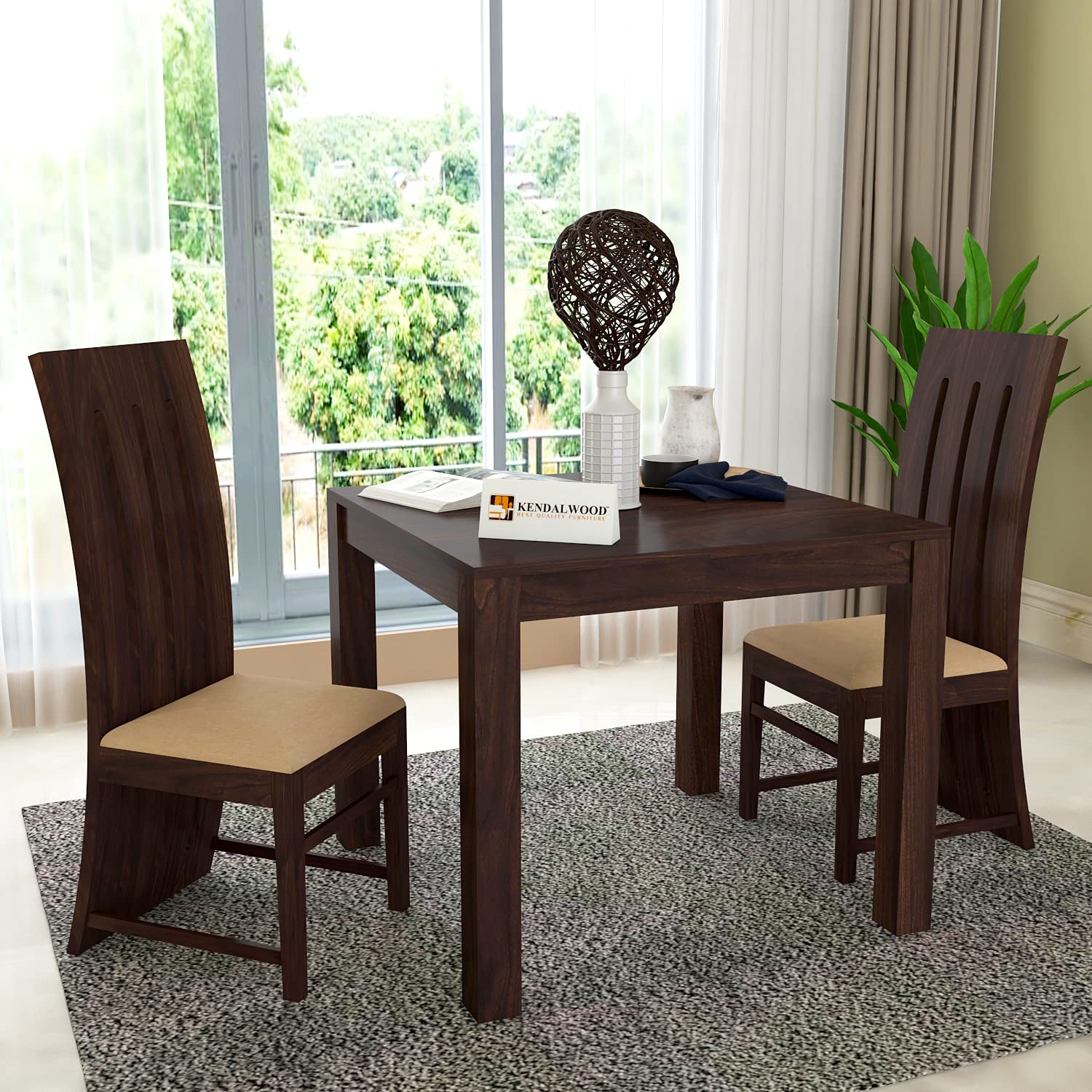 Sheesham Wood Dining Table(34x34 Inch) with 2 Chairs | 2 Seater Dining Set | Wooden Dining Table with Chair - Dining Room Furniture