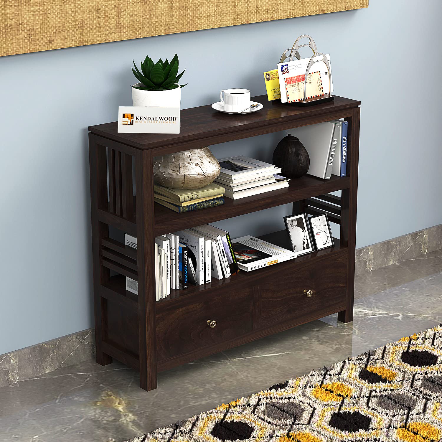 Sheesham KendalWood Pre Assemble Console Table Furniture for Living Room Kitchen Rack Book Shelves Walnut Finish