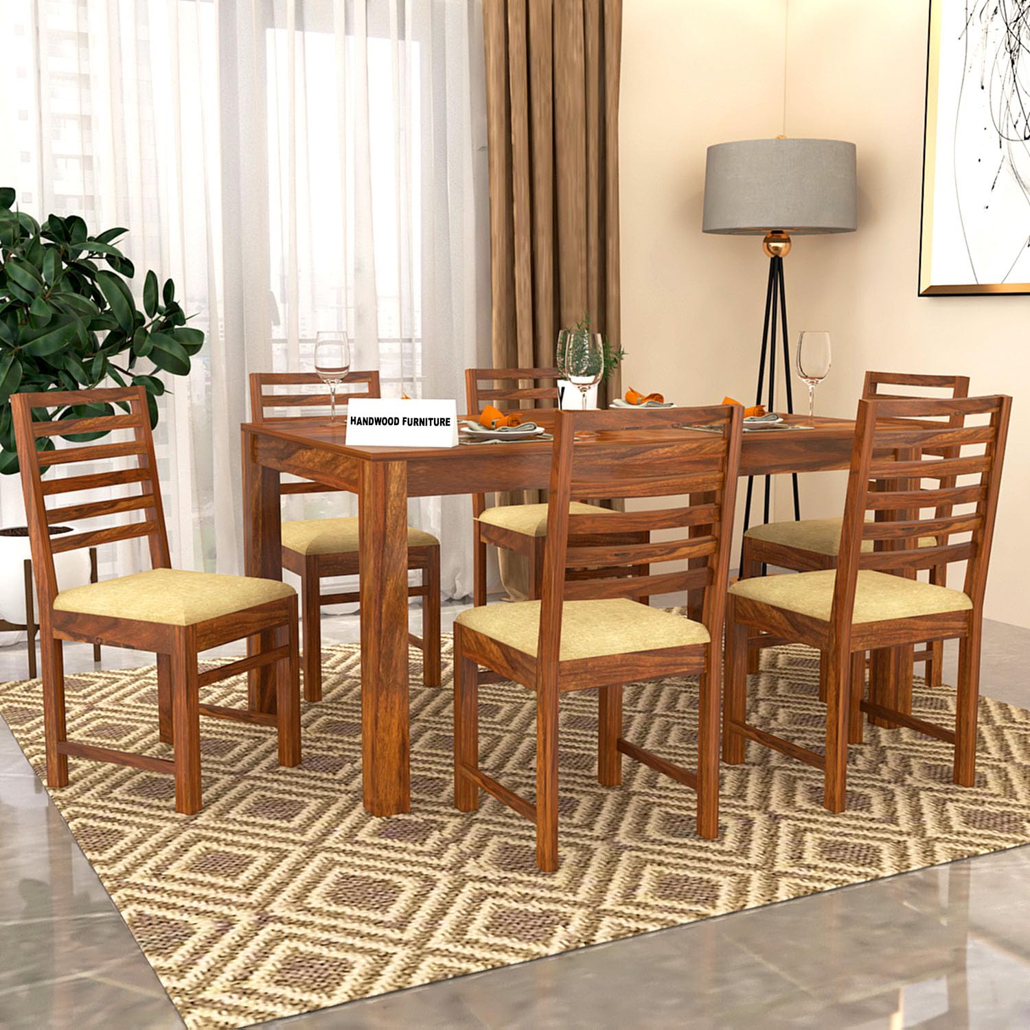 Sheesham Wood Dining Table(57x35) with 6 Chairs | 6 Seater Dining Set | Wooden Dining Table with Chair - Dining Room Furniture