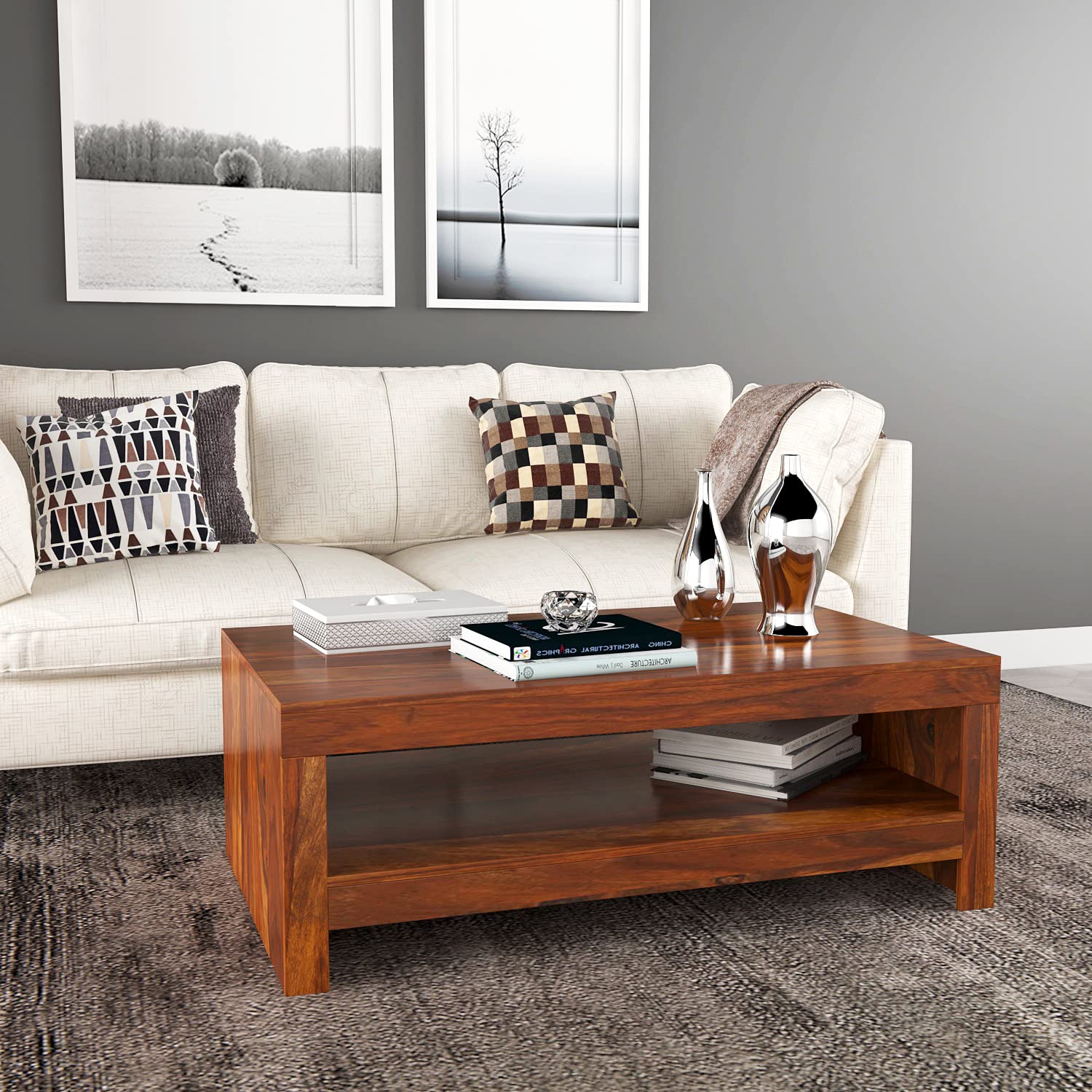 Furniture Rectangle Sheesham Wood Coffee Table for Living Room