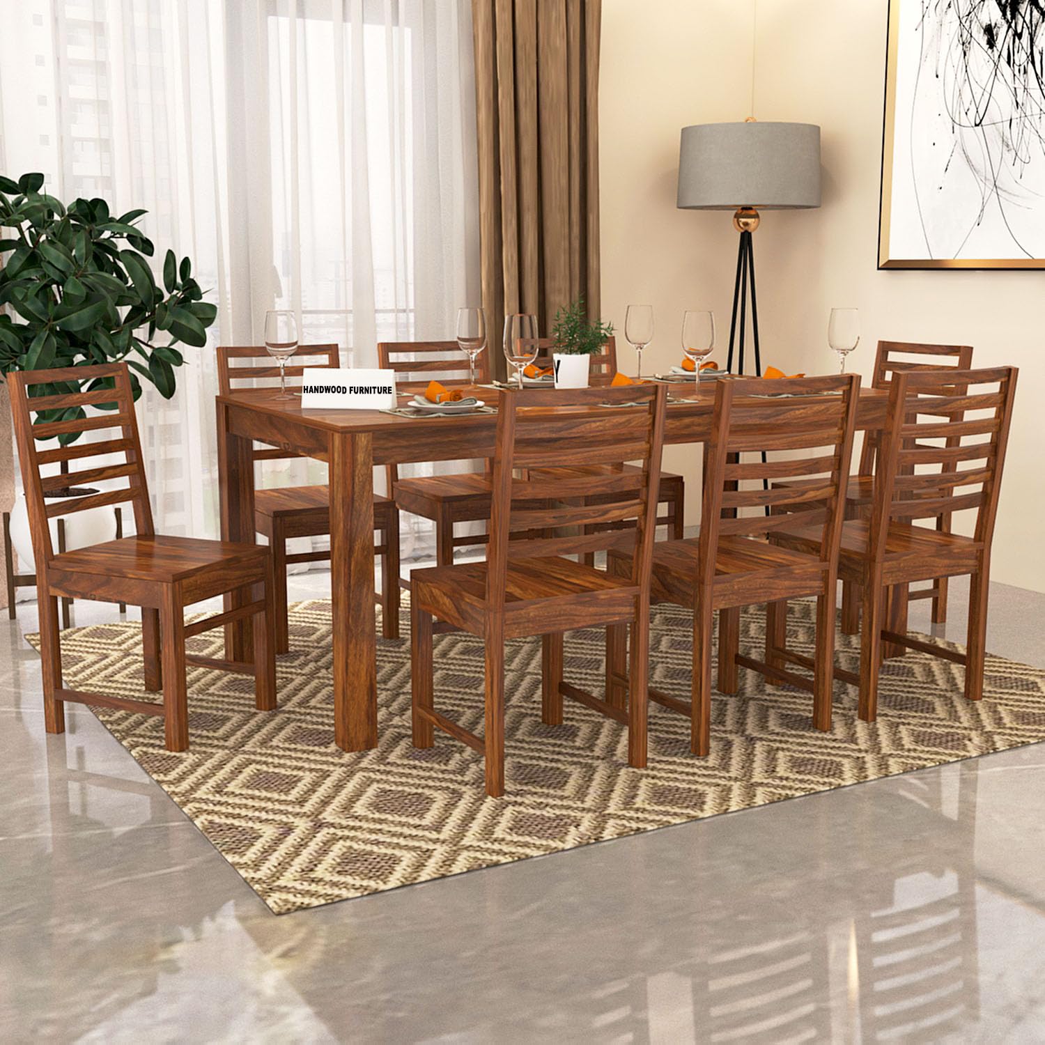 Sheesham Wood Dining Table(78x35) with 8 Chairs | 8 Seater Dining Set | Wooden Dining Table with Chair - Dining Room Furniture