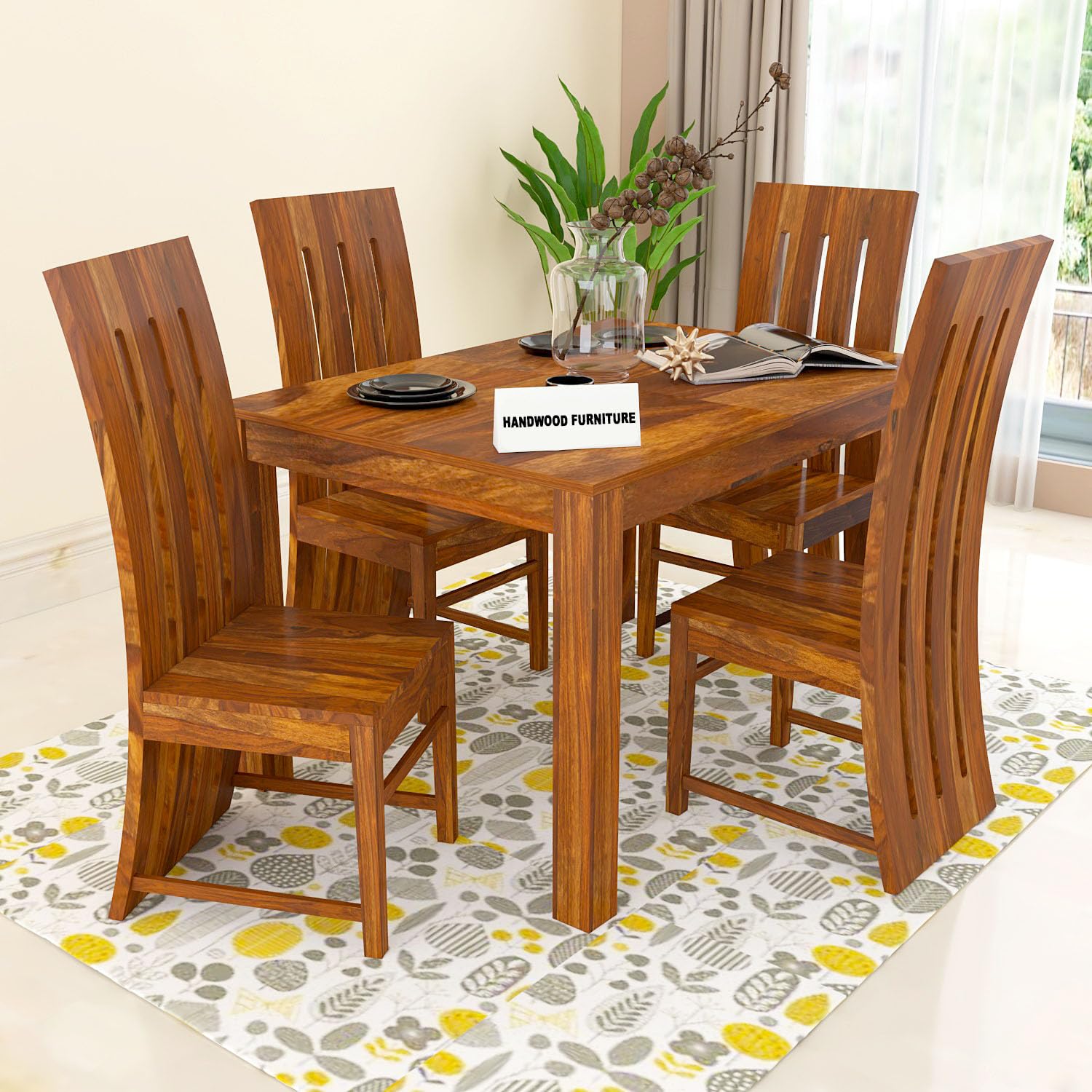 Premium Sheesham Wood Dining Table (45x30) with 4 Chairs | 4 Seater Dining Set | Wooden Dining Table with Chair | Dining Room Furniture