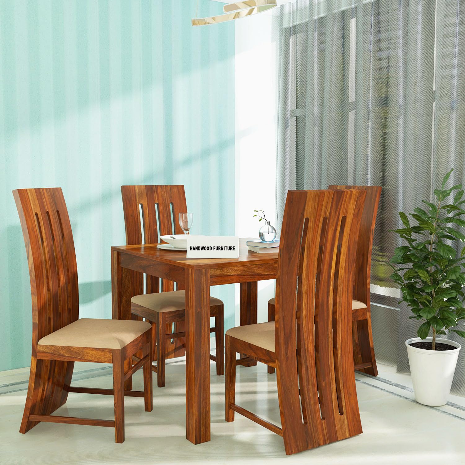 Premium Sheesham Wood Dining Table(34x34) with 4 Chairs |4 Seater Dining Set | Wooden Dining Table with Chair | Dining Room Furniture