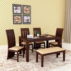 Sheesham Wood Dining Table (57x35) with 4 Chairs & 1 Bench |6 Seater Dining Set | Wooden Dining Table with Chair - Dining Room Furniture