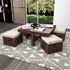 Premium Sheesham Wood Coffee Table for Living Room | Wooden Coffee Table with 4 Stool