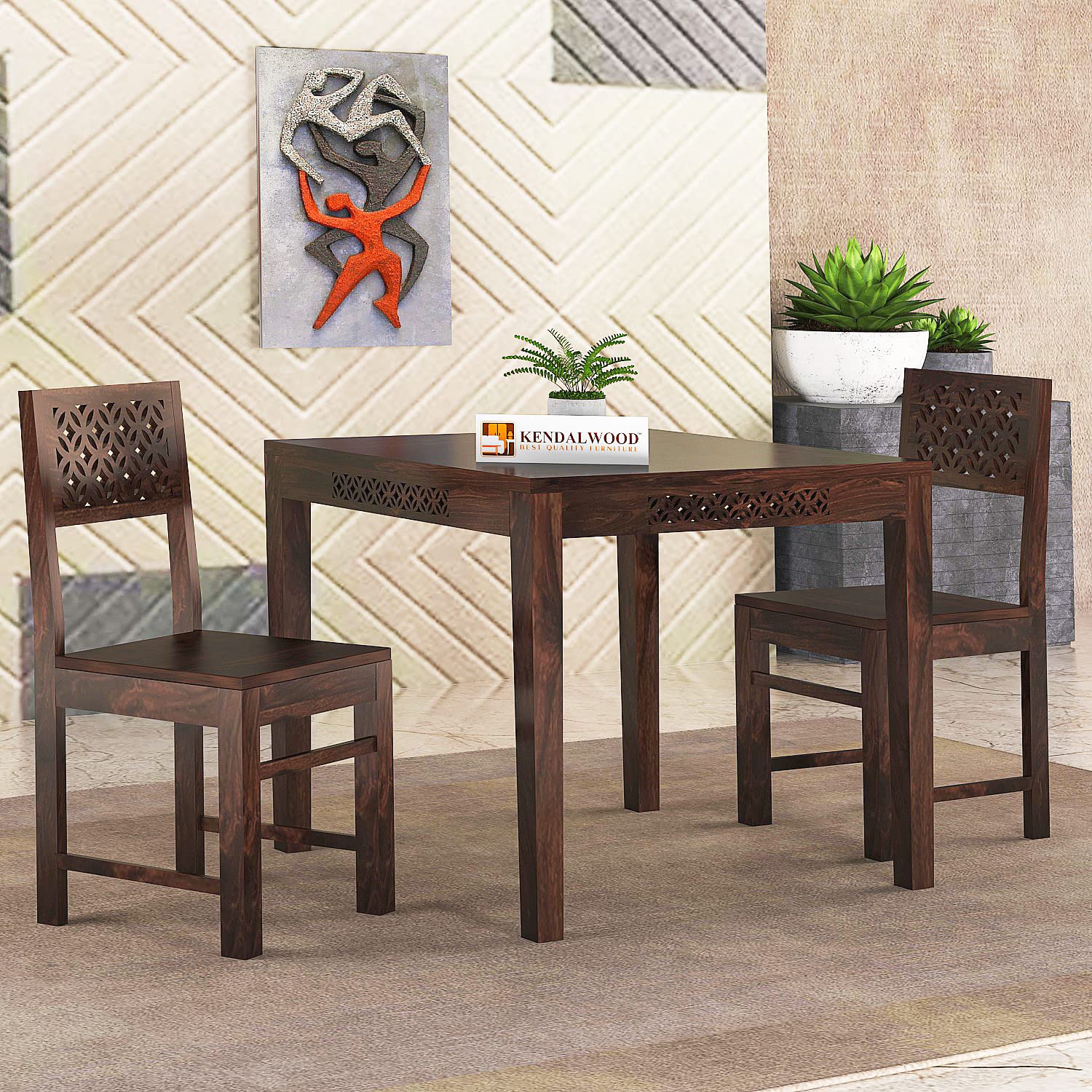 Sheesham Wood Dining Table Square (34x34 inch) with 2 Chair | 2 Seater Dining Set