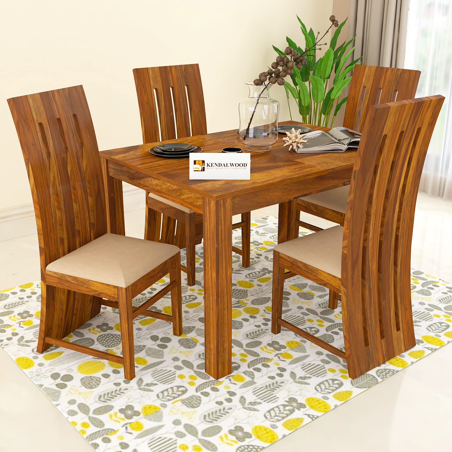 Sheesham Wood Dining Table(45x30 Inch) with 4 Chairs | 4 Seater Dining Set | Wooden Dining Table with Chair - Dining Room Furniture