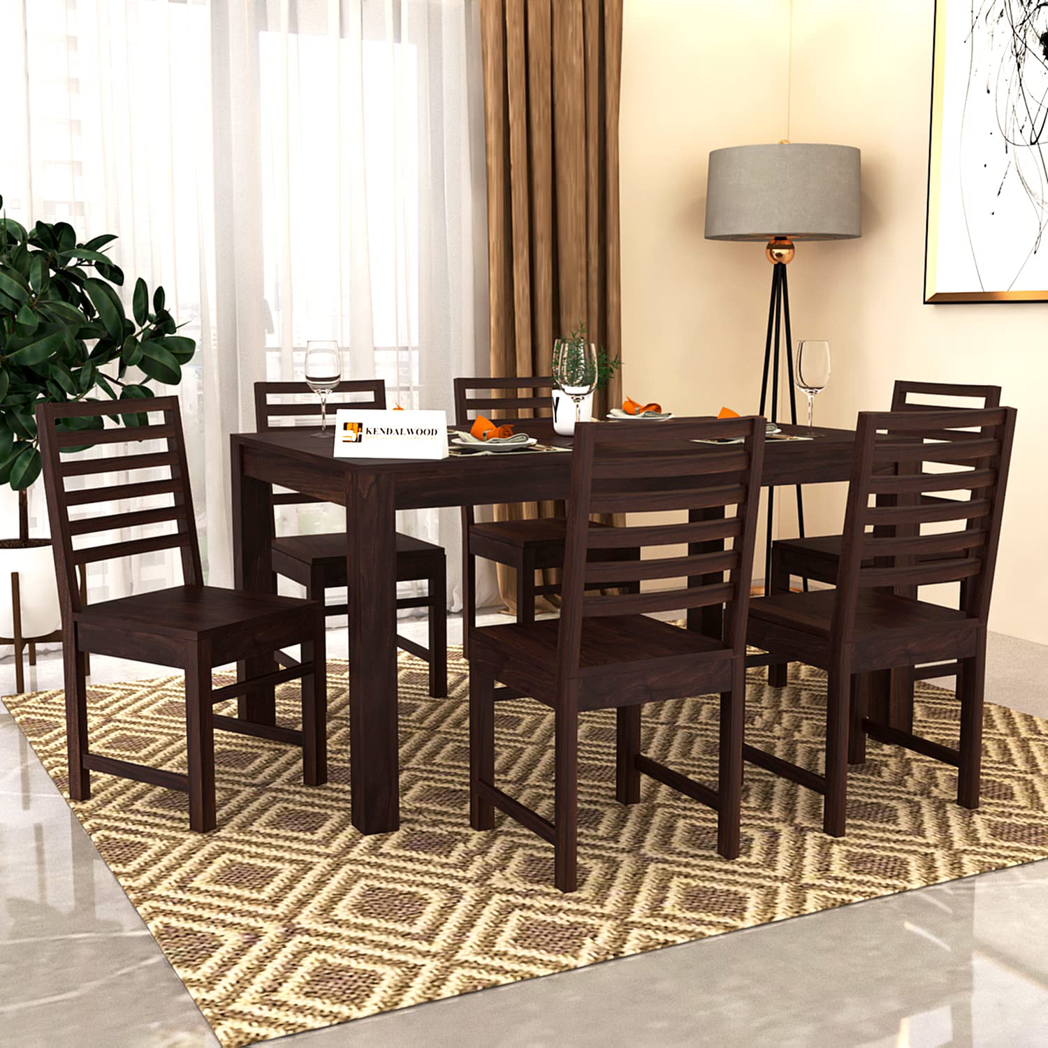 Sheesham Wood Dining Table(57x35 Inch) with 6 Chairs | 6 Seater Dining Set | Wooden Dining Table with Chair - Dining Room Furniture