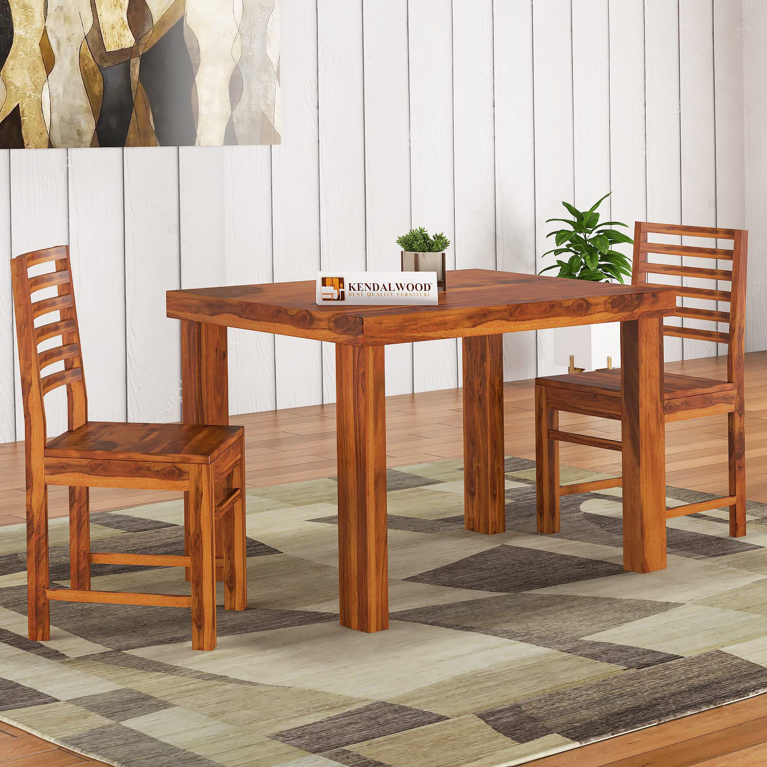 Sheesham Wood Dining Table (45x30 Inch) with 2 Chairs | Wooden Dining Table with Chair - Dining Room Furniture