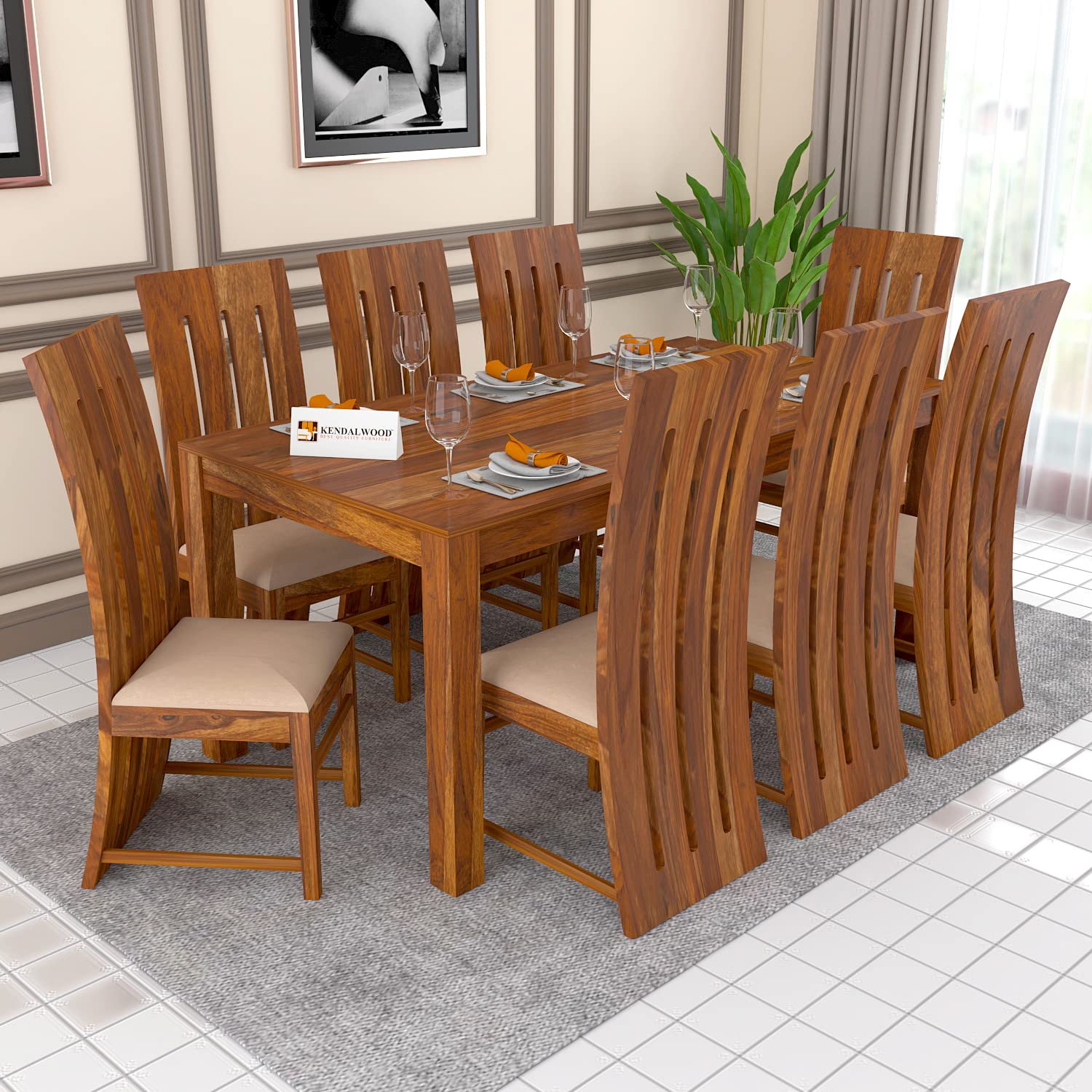 Solid (Sheesham) Wood Dining Table with 8 Chairs | 8 Seater Dining Set