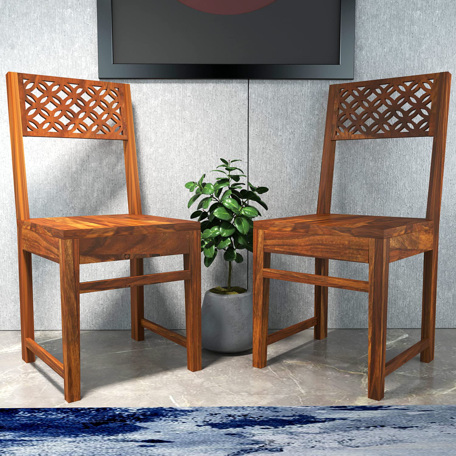 Modern Home Furniture | Solid Wood Dining Chair Set of 2 | Multipurpose Chair for Home & Office | Honey Finish |Pre Assembled (Ready to Use)