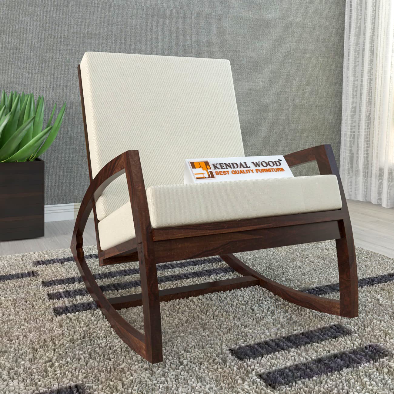 KendalWood Furniture Sheesham Wood Rocking Chair for Adults, Wooden Rocking Chair, Walnut Finish