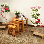 Pre Assemble Sheesham Wood Stool Nesting Bedside Table, Set of 3