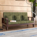 Solid Wood 3 Seater Wooden Sofa Set for Living Room Furniture Fabric 3 Seater Sofa