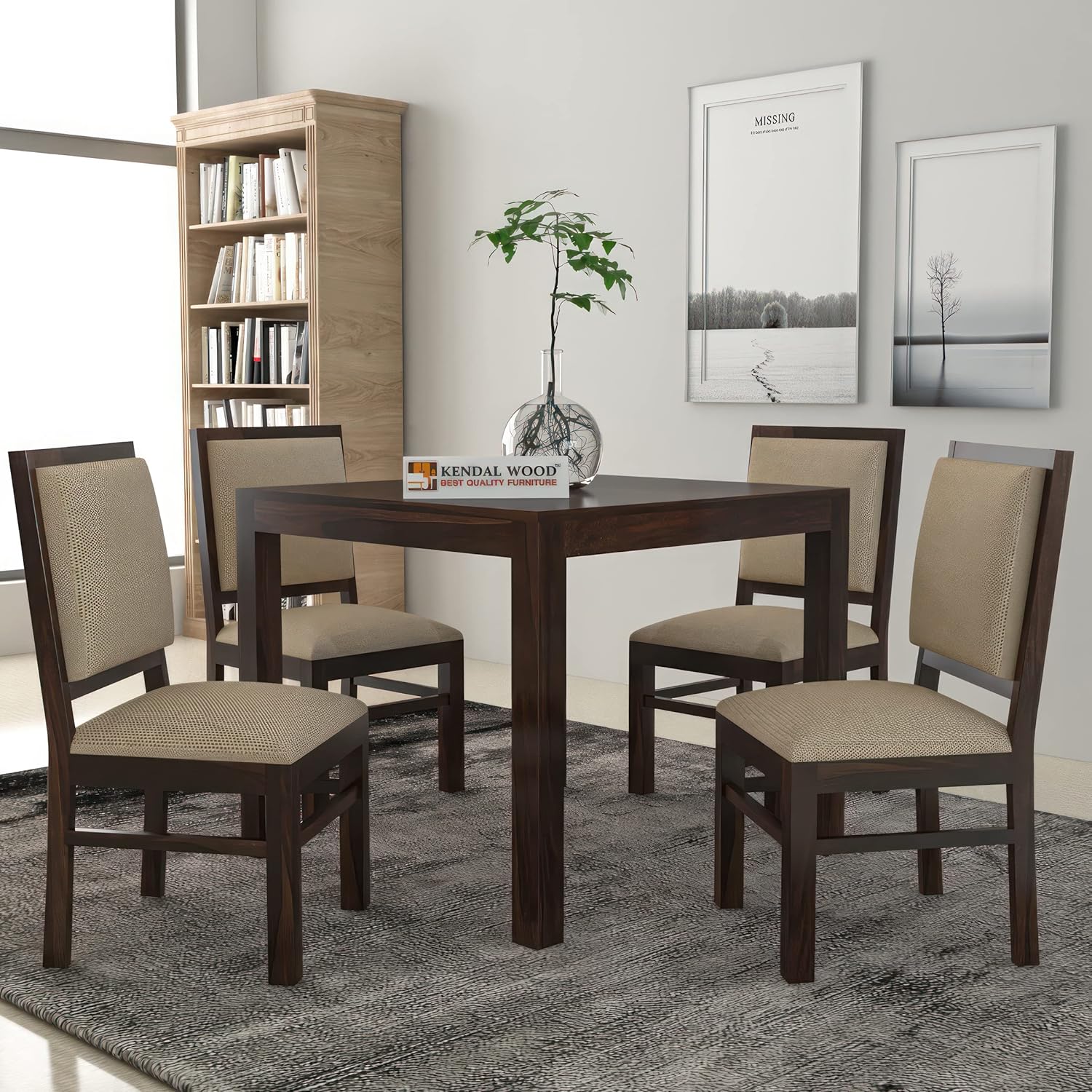 Premium Dining Room Furniture Wooden Dining Table with 4 Chairs Solid Wood 4 Seater Dining Set