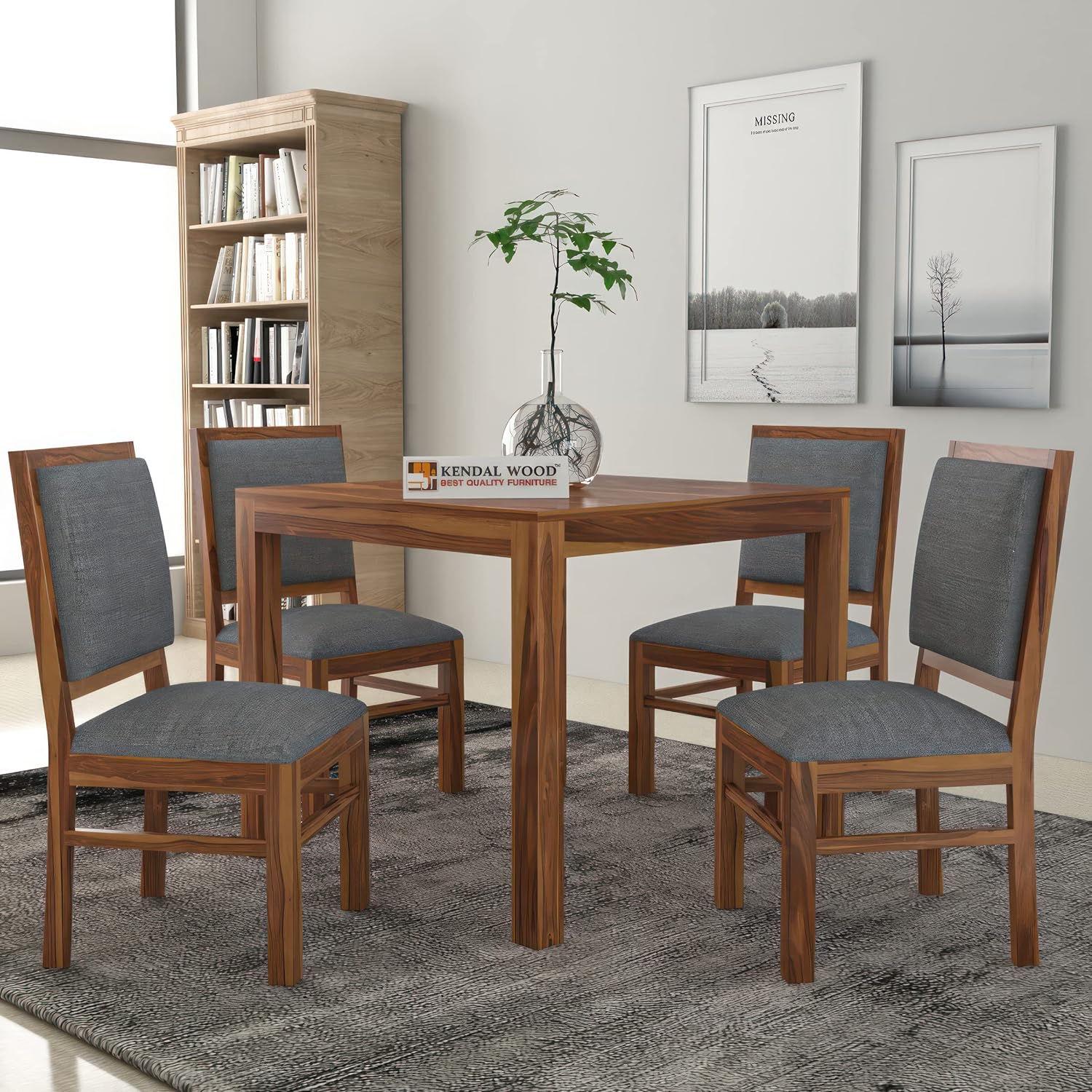 Premium Dining Room Furniture Wooden Dining Table with 4 Chairs Solid Wood 4 Seater Dining Set
