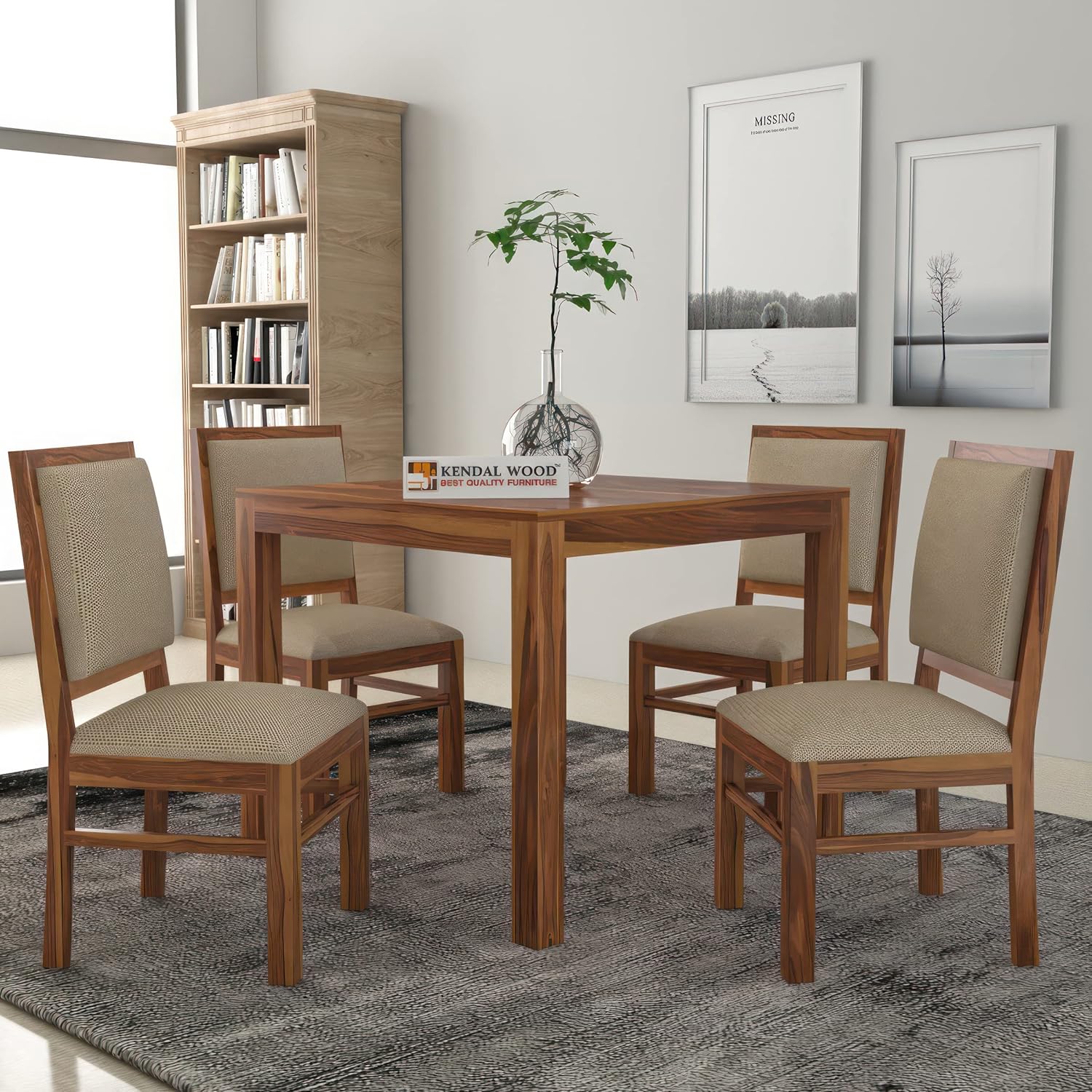 Premium Dining Room Furniture Wooden Dining Table with 4 Chairs Solid Wood 4 Seater Dining Set