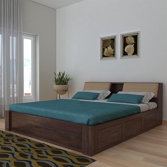 Wood Bed with Box Storage | Solid Wood Bed for Bedroom, Living Room | Wooden Bed King Size | Wooden Furniture Beds for Home